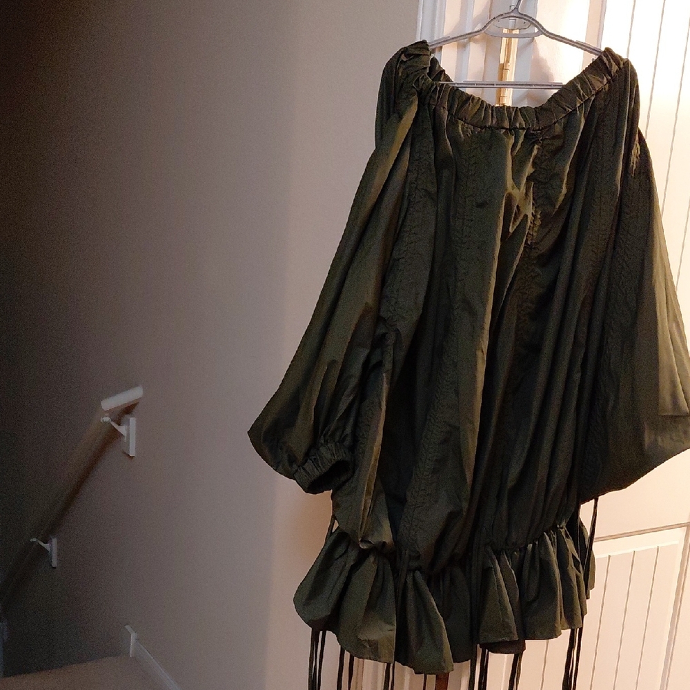 Olive Green Off-Shoulder Peasant Blouse